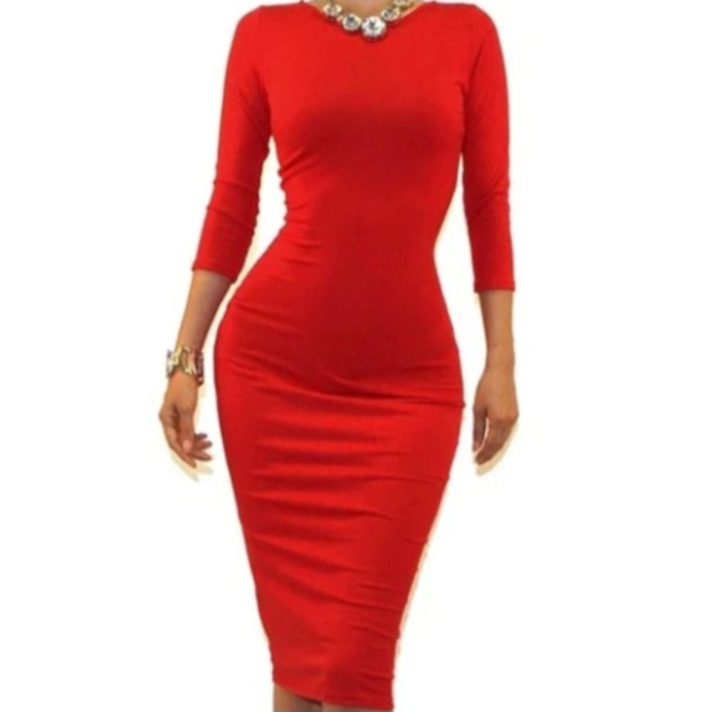 Got Style Ava Red 3/4 Sleeve Bodycon Party Cocktail Dress